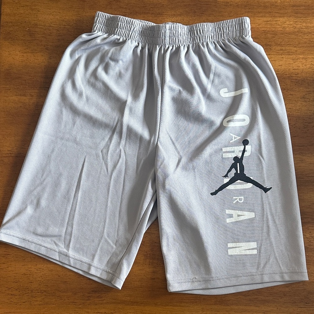 Jordan Boys Light Gray Mesh Basketball Shorts with Black Jumpman